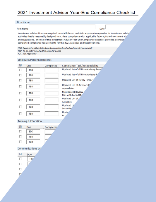 IA- 2021 Investment Adviser Year-End Compliance Checklist