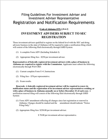 IA- Alabama Investment Adviser SEC Registration Requirements