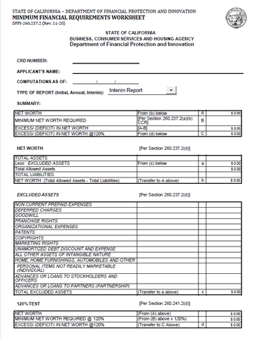 IA- California Minimum Financial Requirements Worksheet (Form 260.237.2)