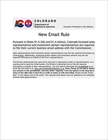 IA- Colorado Investment Adviser Representative Email Registration Rule