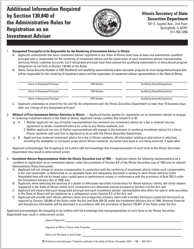 IA- Illinois Investment Adviser Designation of Principal Form