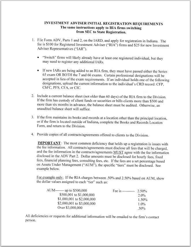 IA- Indiana Investment Adviser Registration Requirements