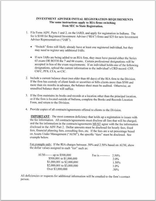 IA- Indiana Investment Adviser Registration Requirements