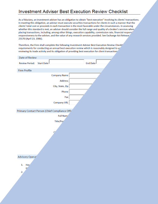 IA- Investment Adviser Best Execution Review Checklist