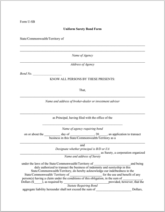 IA- Montana Investment Adviser Surety Bond Form U-SB