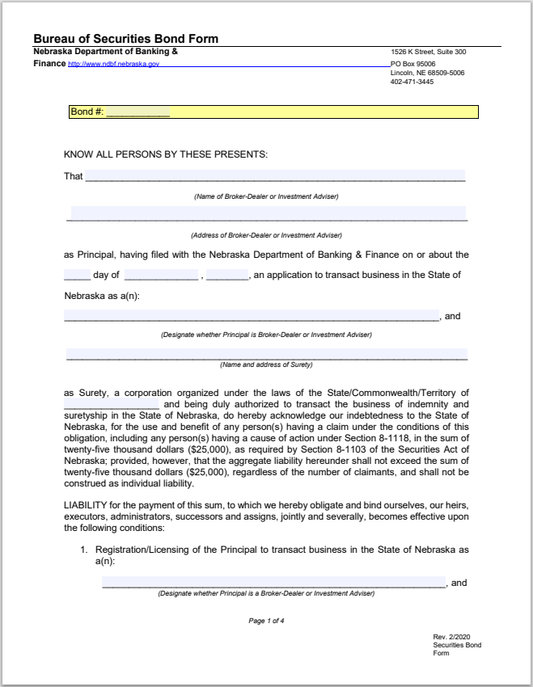 IA- Nebraska Investment Adviser Surety Bond Form