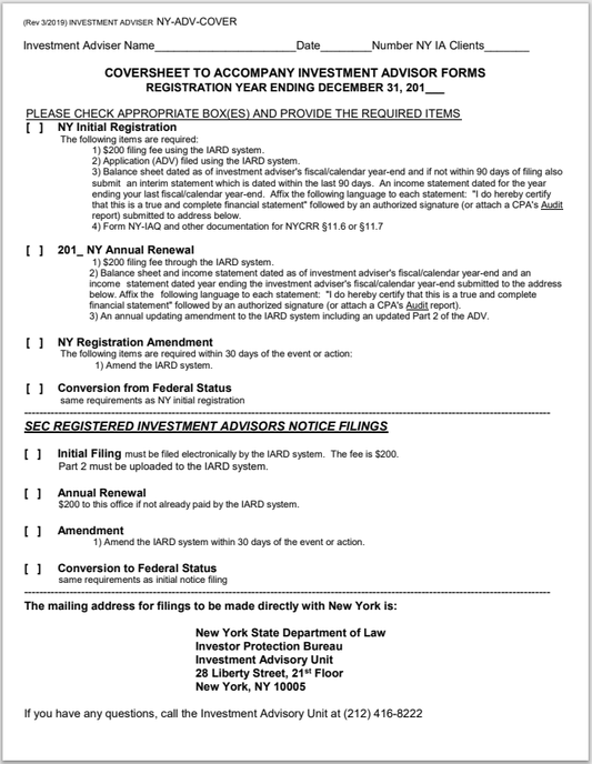 IA- New York Investment Adviser Registration Requirements Coversheet