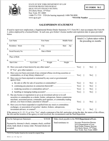 IA- State of New York Salesperson Statement Form M-2