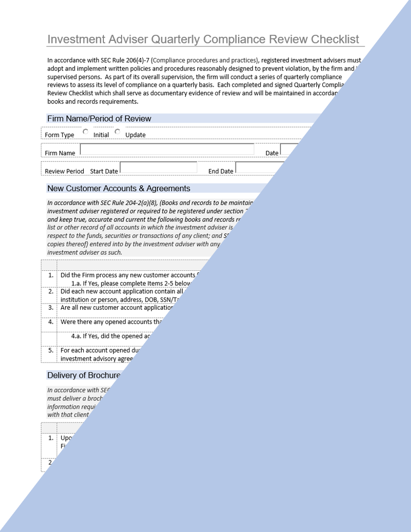 IA- Investment Adviser Quarterly Compliance Review Checklist