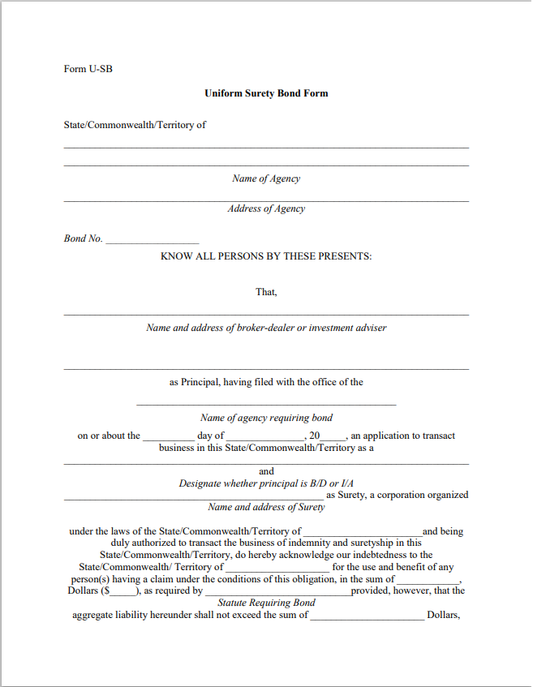 IA- South Dakota Investment Adviser Surety Bond Form U-SB