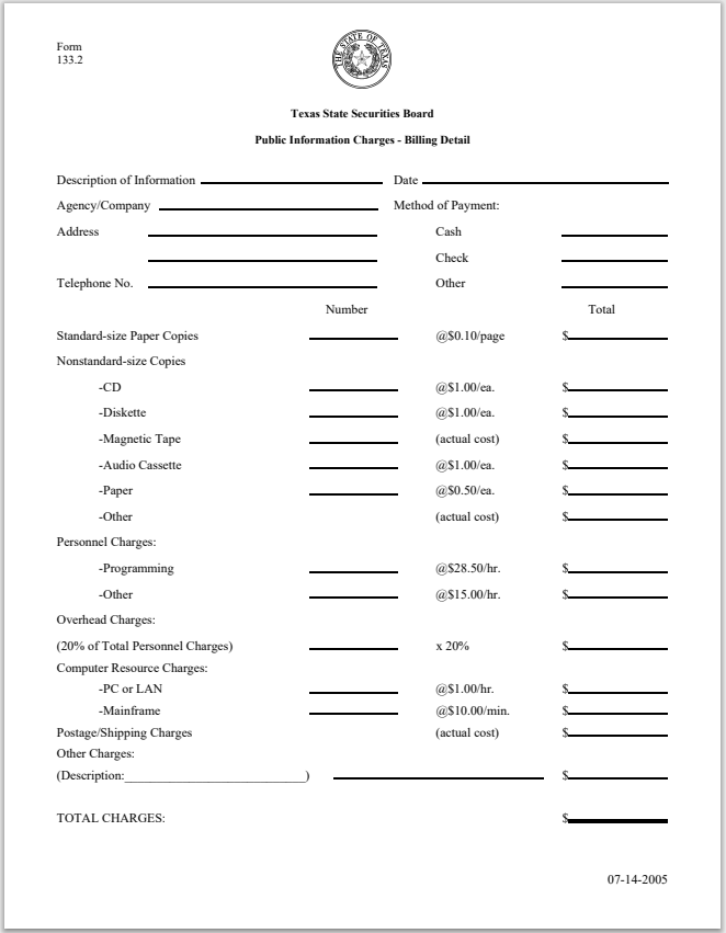 IA- Texas Investment Adviser and Investment Adviser Representative Open Record Request Form 133.2