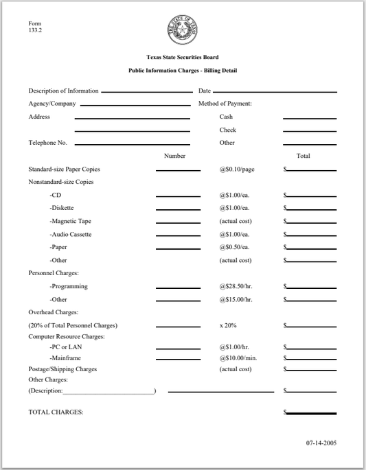 IA- Texas Investment Adviser and Investment Adviser Representative Open Record Request Form 133.2