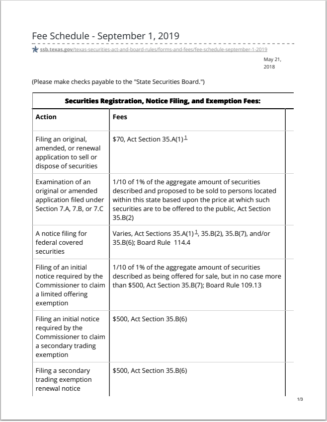 IA- Texas Investment Adviser and Investment Adviser Representative Registration Fee Schedule