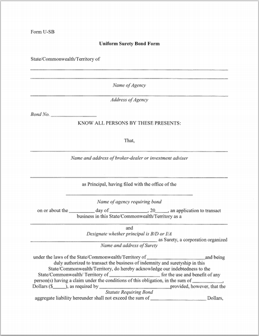 IA- West Virginia Investment Adviser Uniform Surety Bond Form U-SB