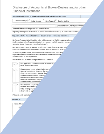 IA- Disclosure of Accounts at Broker-Dealers and Other Financial Institutions