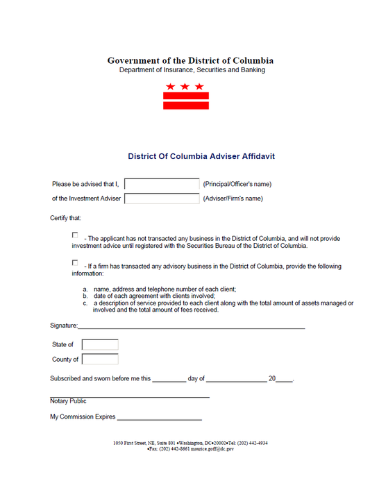 IA- District of Columbia Investment Adviser Firm Affidavit Update