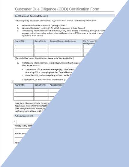 IA- FinCEN Customer Due Diligence (CDD) Certification Form