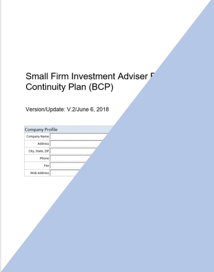 IA- Small Firm Investment Adviser Business Continuity Plan (BCP)