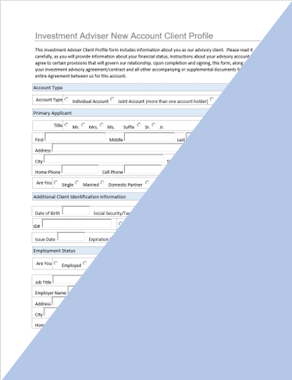 IA- Investment Adviser New Account Client Profile Form