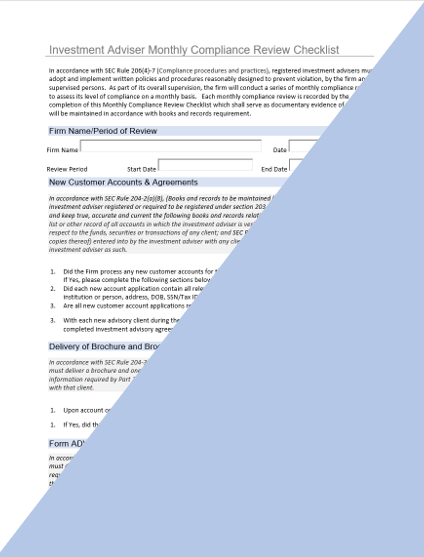 IA- Investment Adviser Monthly Compliance Review Checklist