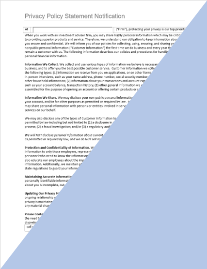 IA- Investment Adviser Privacy Policy Statement Notification