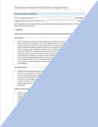 IA- Standard Investment Advisory/Investment Management Agreement