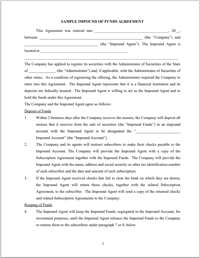 ID- Idaho Sample Impound of Funds Agreement Form
