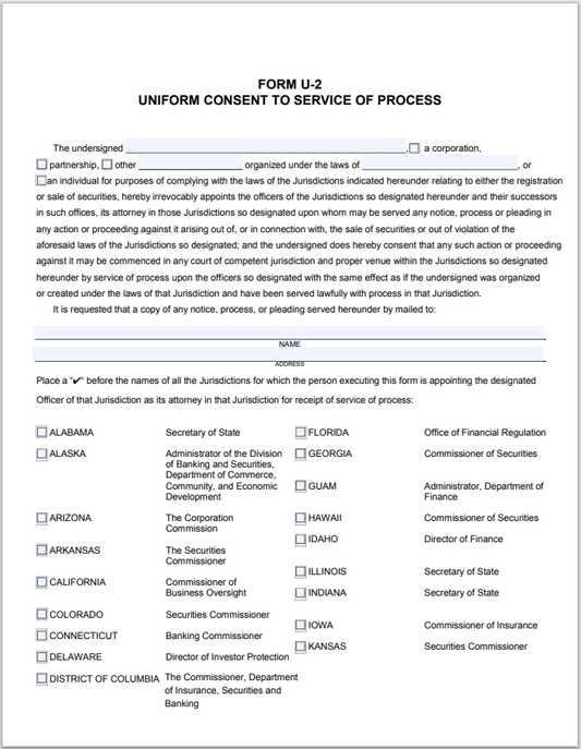 ID- Idaho Uniform Consent to Service of Process Form U-2