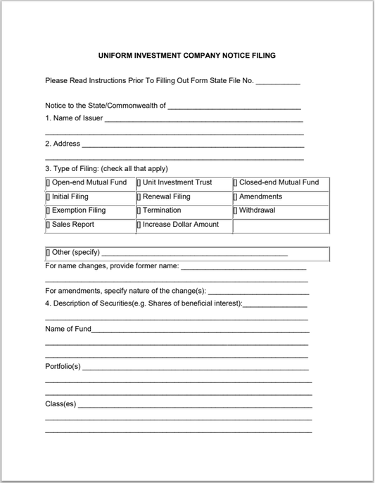 ID- Idaho Uniform Investment Company Notice Filing Form-NF