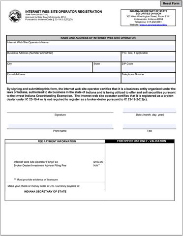 IN- Indiana Internet Website Operator Registration State Form 55631