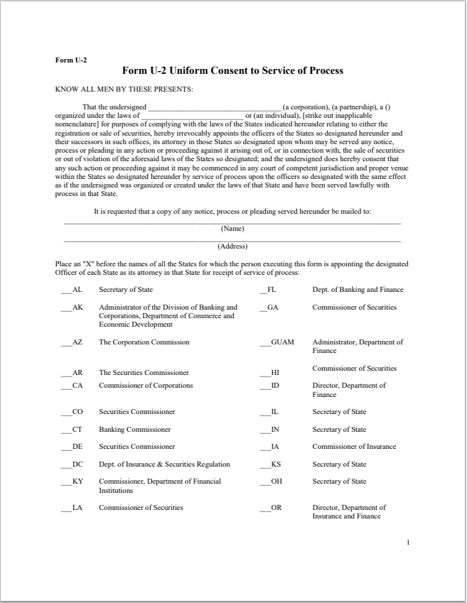 KY- Kentucky Uniform Consent to Service of Process Form U-2