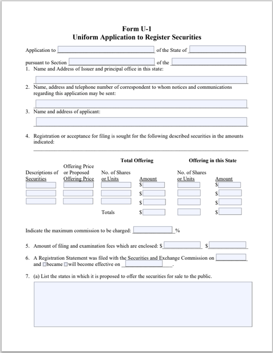 LA- Louisiana Uniform Application to Register Securities Form U-1