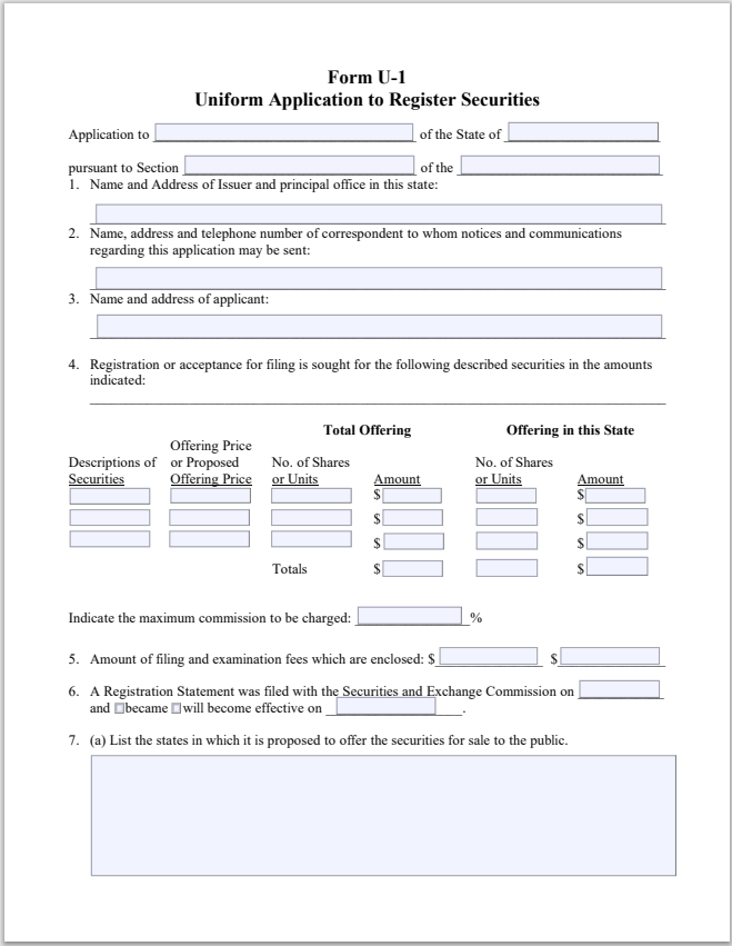 LA- Louisiana Uniform Application to Register Securities Form U-1