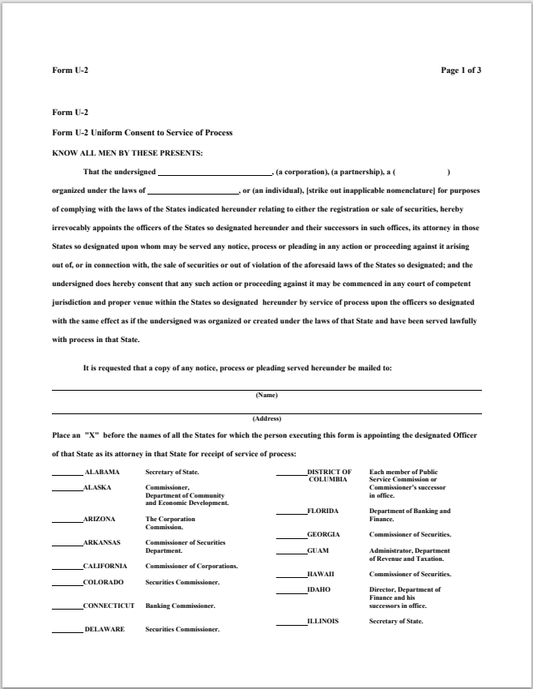 LA- Louisiana Uniform Consent to Service of Process Form U-2