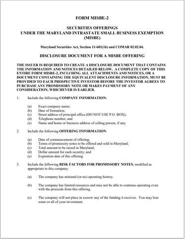 MD- Maryland Intrastate Small Business Exemption Form MISBE-2