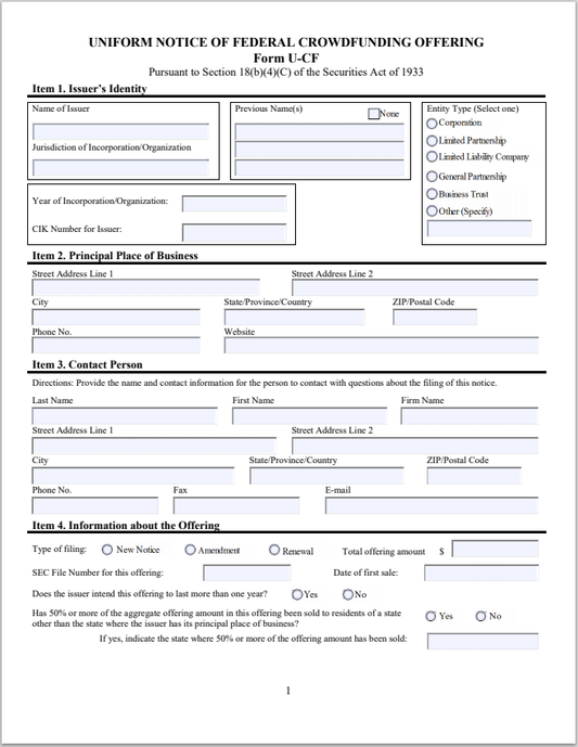 ME- Maine Uniform Notice of Federal Crowdfunding Offering Form U-CF