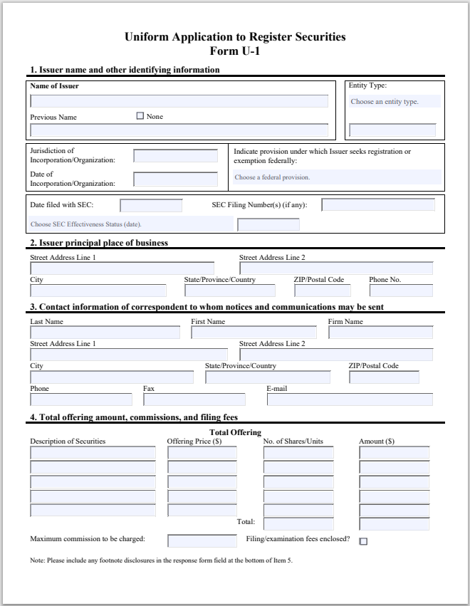 MI- Michigan Uniform Application to Register Securities Form U-1