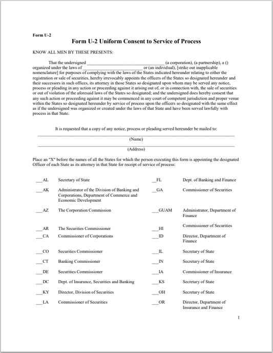 MI- Michigan Uniform Consent to Service of Process Form U-2