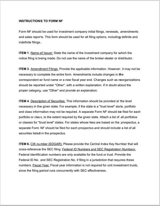 MI- Michigan Uniform Investment Company Notice Filing Form-NF