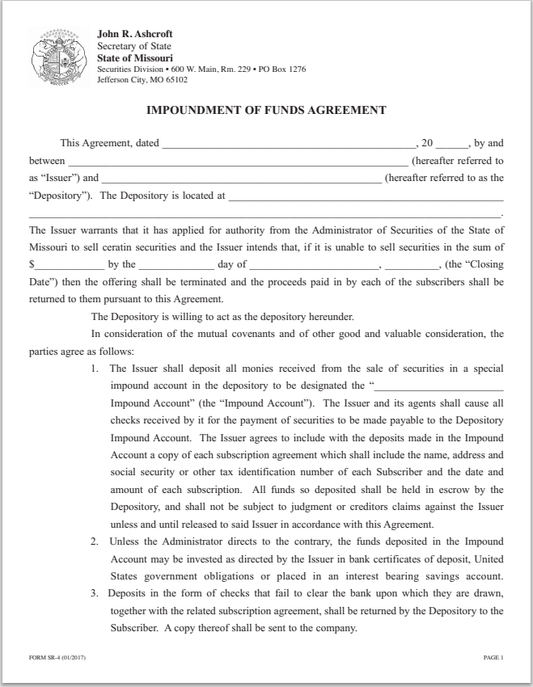 MO- Missouri Impoundment of Funds Agreement Form SR-4