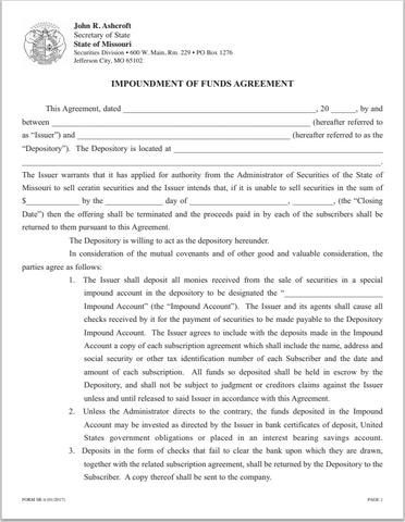 MO- Missouri Impoundment of Funds Agreement Form SR-4