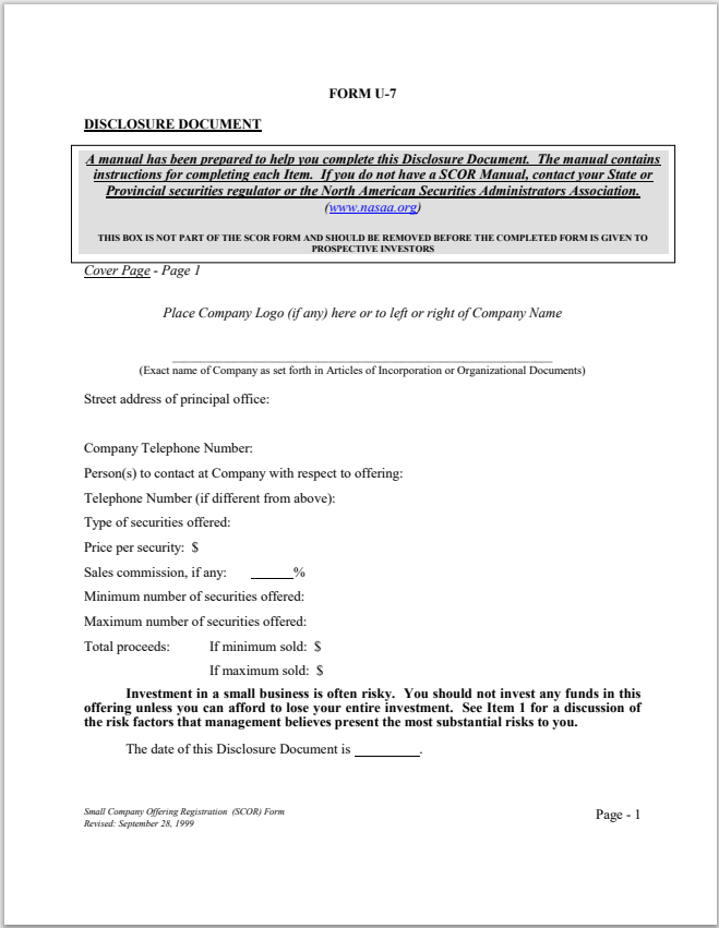 MO- Missouri Small Corporate Offering Registration (SCOR) Form U-7