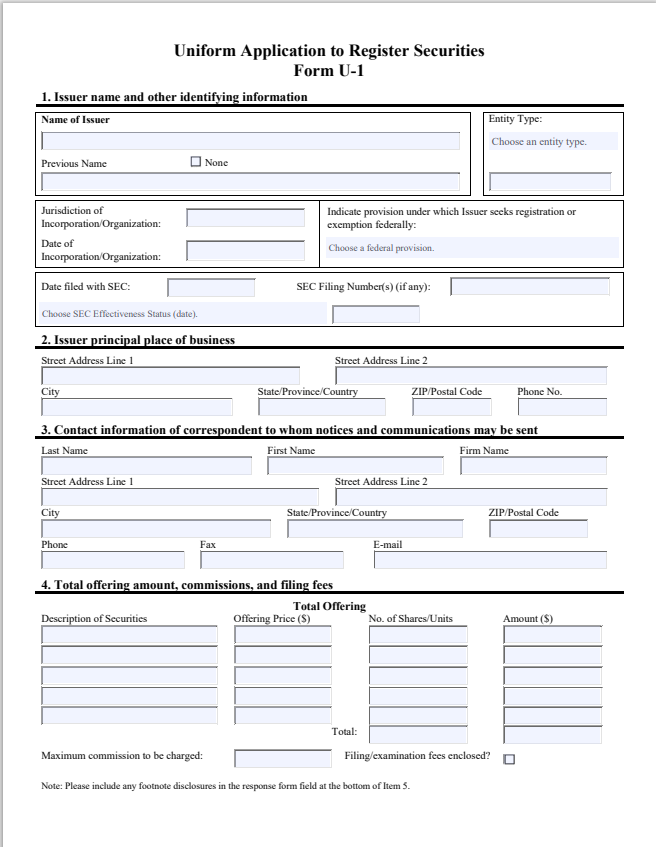 MO- Missouri Uniform Application to Register Securities Form U-1