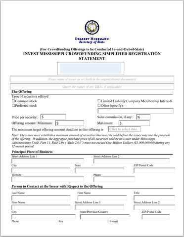 MS- Mississippi Invest Crowdfunding Simplified Registration Statement Form