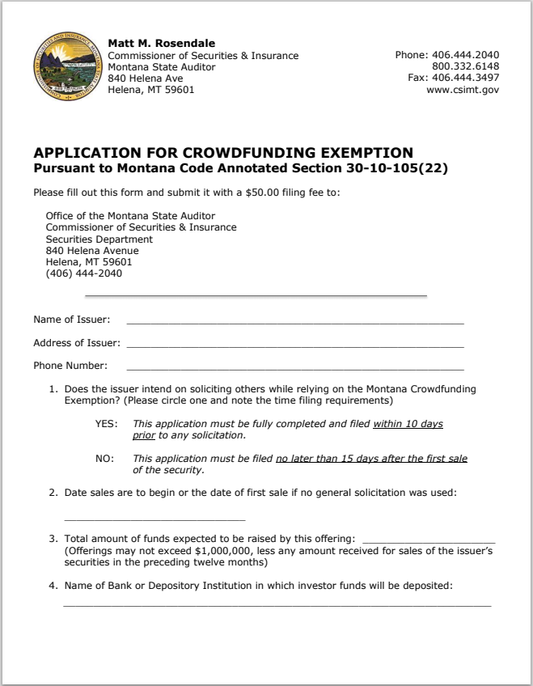 MT- Montana Application for Crowdfunding Exemption Form