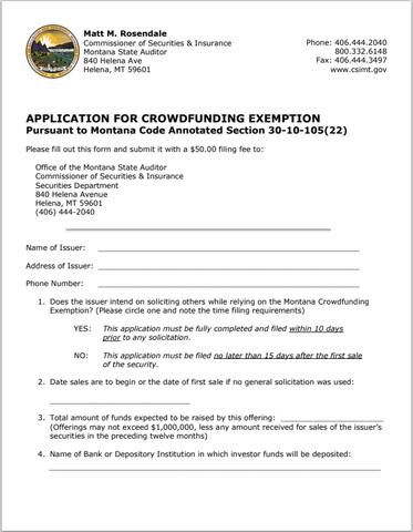 MT- Montana Application for Crowdfunding Exemption Form