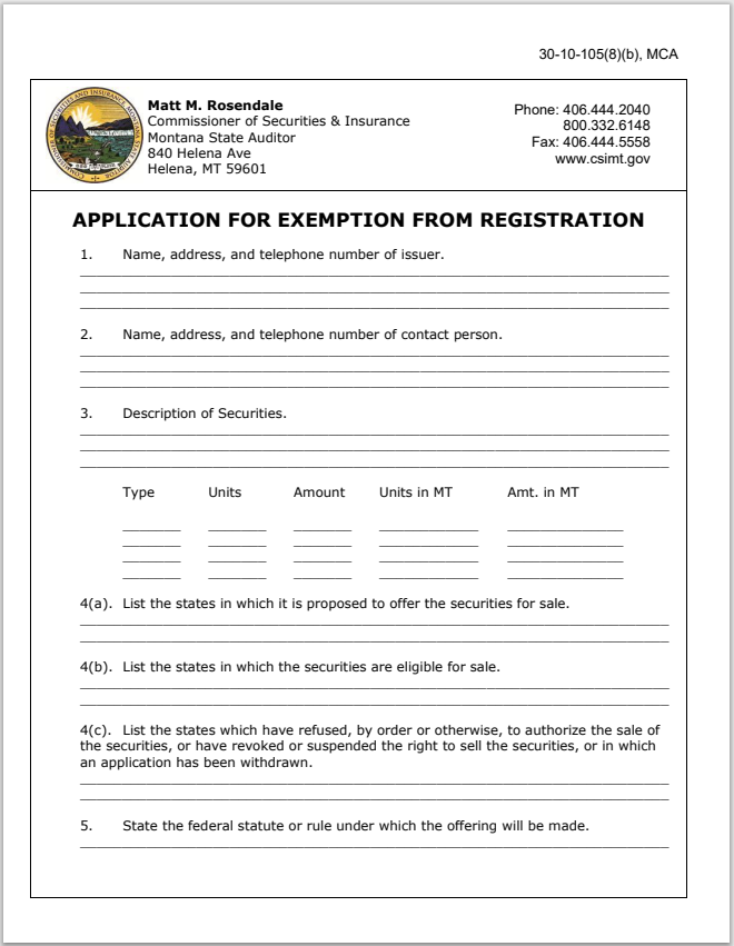 MT- Montana Application for Registration Exemption Form