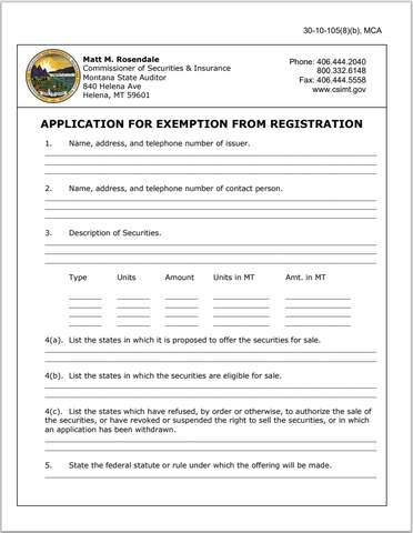 MT- Montana Application for Registration Exemption Form