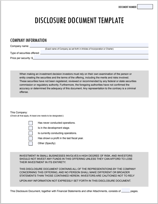 MT- Montana Equity Crowdfunding Disclosure Document Template