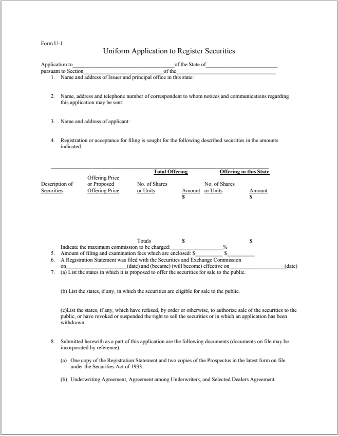 MT- Montana Uniform Application to Register Securities Form U-1